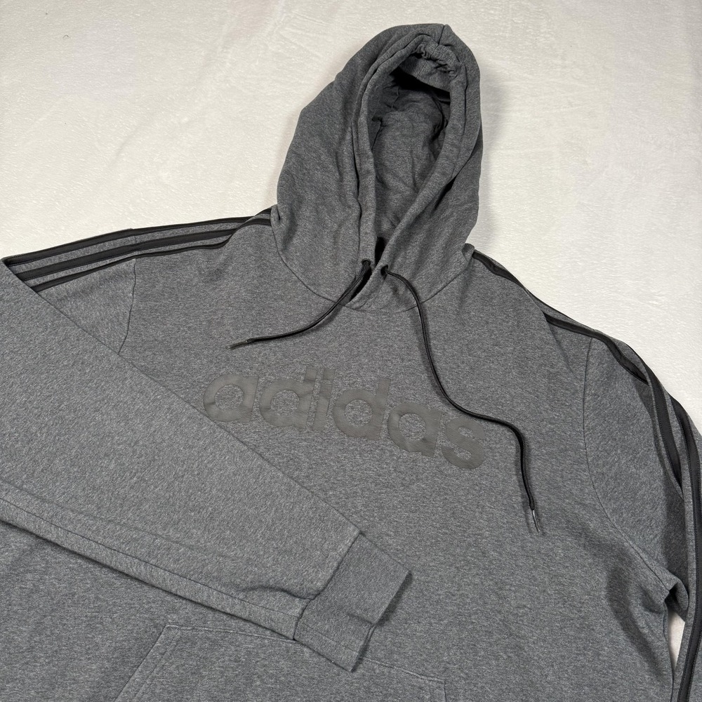 Adidas Hoodie Mens 2XL Gray Pullover Fleece 3 Stripes Logo Sweatshirt‎ Athletic